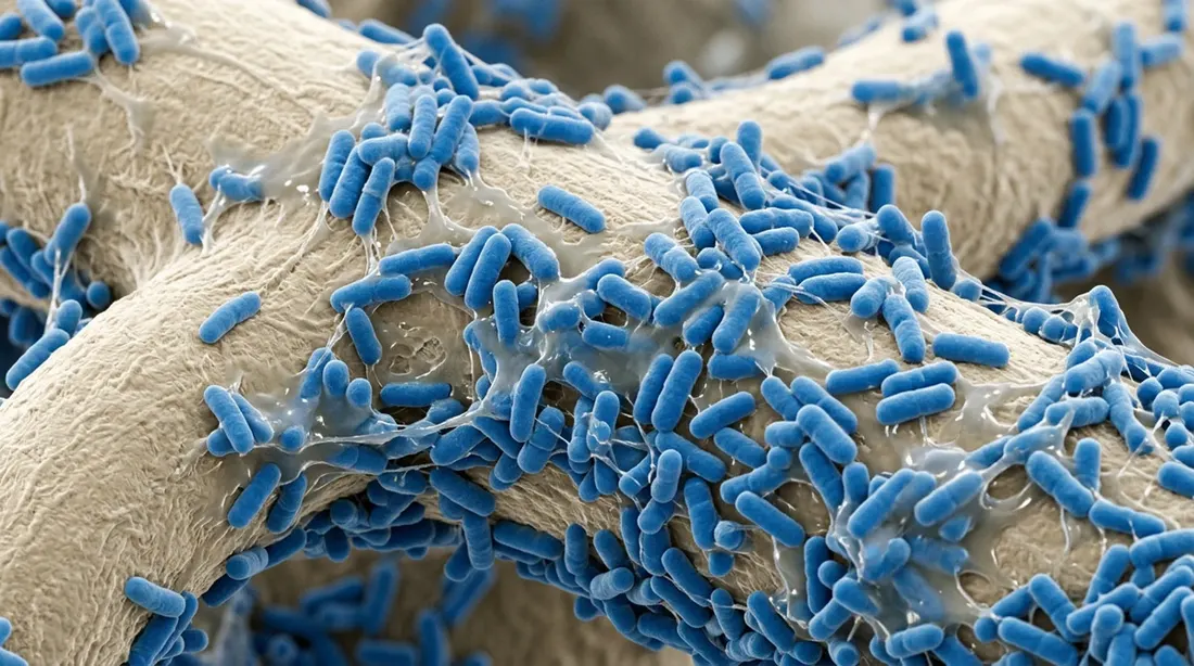 Kök yüzeyinde mavi çubuk şeklinde Bacillus bakterileri
