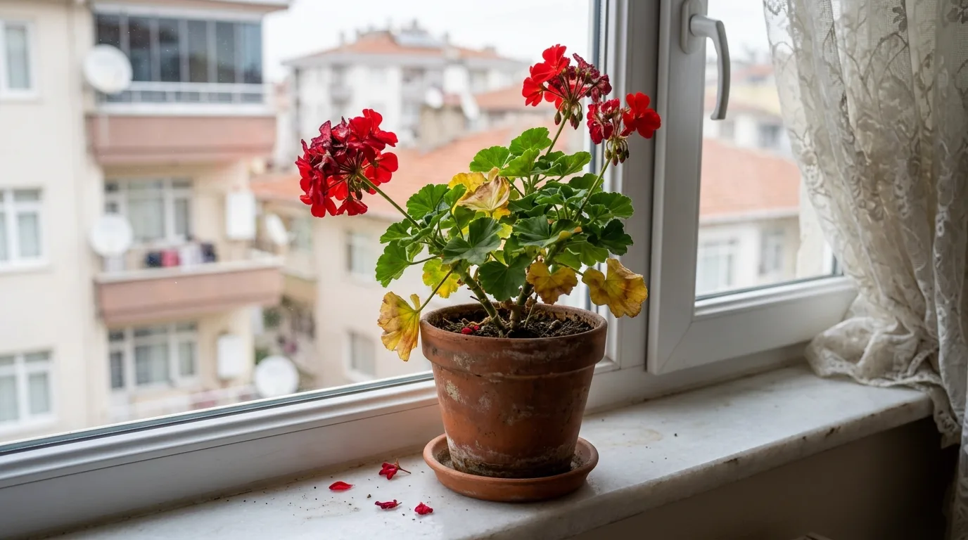 Yaprakları sararmış sardunya